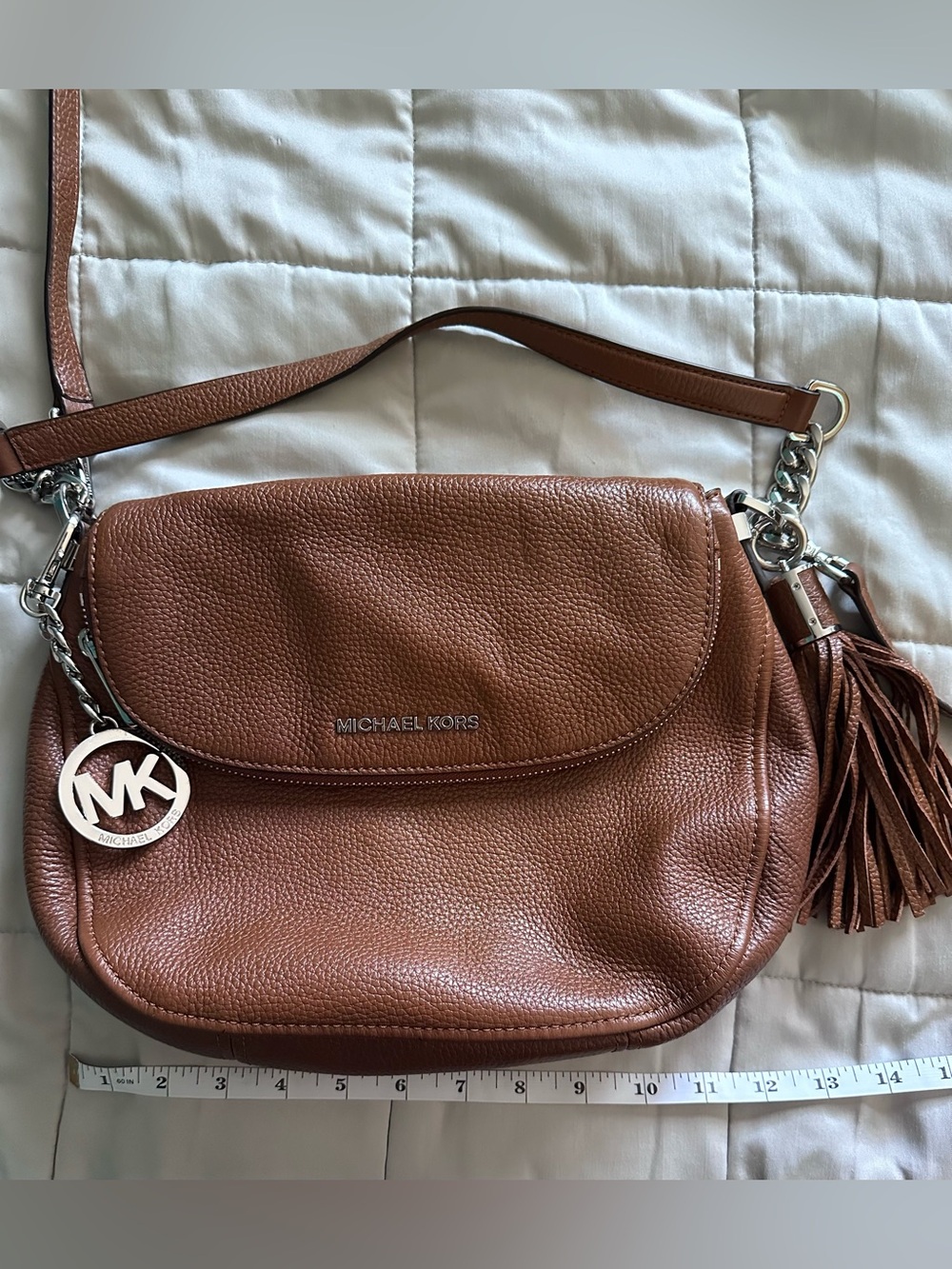 Michael Kors Cognac Pebbled Leather Shoulder Bag with Tassel